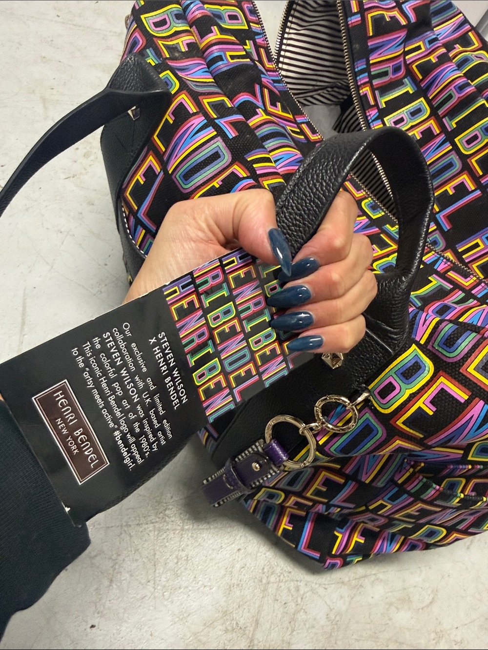 henri bendel x Steven Wilson Black Multicolor Logo Leather Duffle NWT - Picture 9 of 15